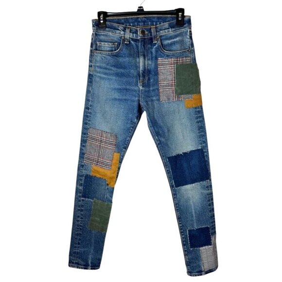 Veronica Beard High Rise Patchwork Jeans - Blue, Green, Yellow - Picture 1 of 13